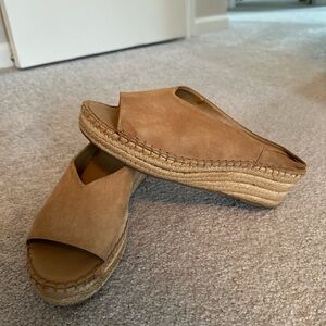 Tan suede clog heels